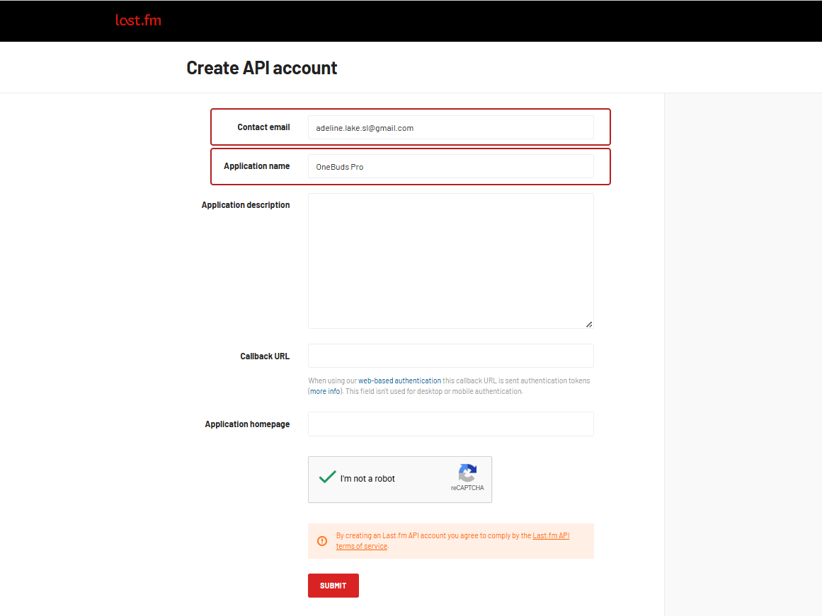 Last.fm API Setup Screen