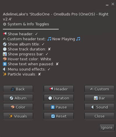 Settings Dialog Menu